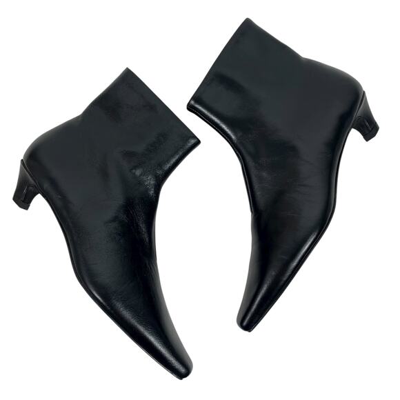 Mango MNG Square Toe Kitten Heel Leather Boots Black Size 36/ US 6 - Picture 7 of 13